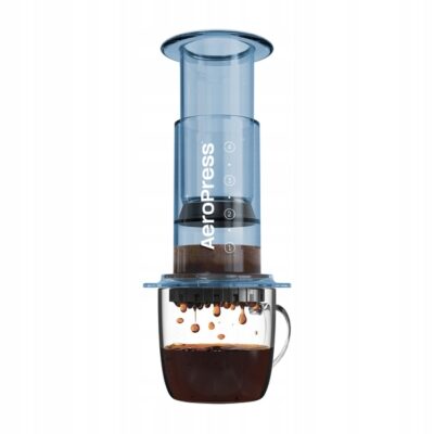 AeroPress Clear Zaparzacz do kawy niebieski 50 filtrów mieszadło miarka