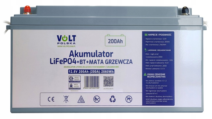 Akumulator LiFePO4 12,8V 200 Ah (200A) BlueTooth + mata grzewcza