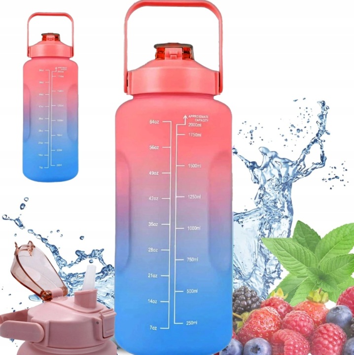 BUTELKA MOTYWACYJNA BIDON NA WODĘ 2000ML RÓŻOWO-NIEBIESKA