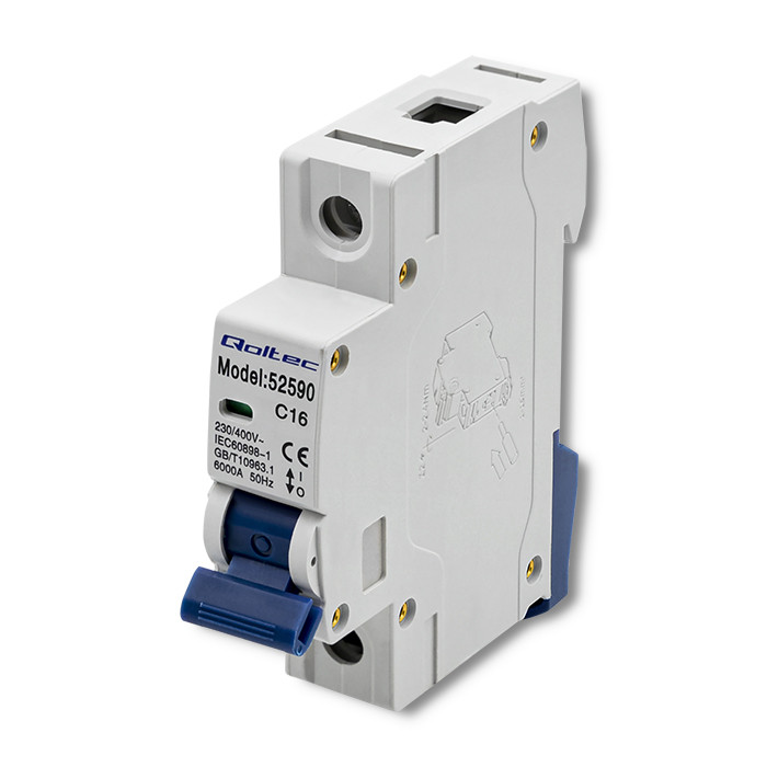 Qoltec 52590 Wyłącznik nadprądowy C16 Bezpiecznik AC 16A 1P