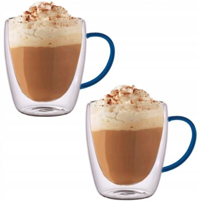 Szklanki do kawy i herbaty MG Home 300 ml z granatowym uchem 2 szt.