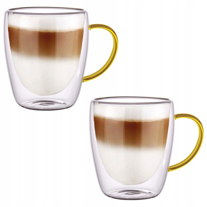 Szklanki do kawy i herbaty MG Home 300 ml z żółtym uchem 2 szt.