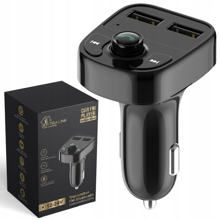 Transmiter FM do samochodu z funkcją ładowania 2xUSB-A Extralink Smart Life