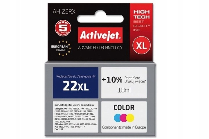 Tusz ActiveJet 22XL AH-22RX C9352A do HP trójkolorowy 18ml