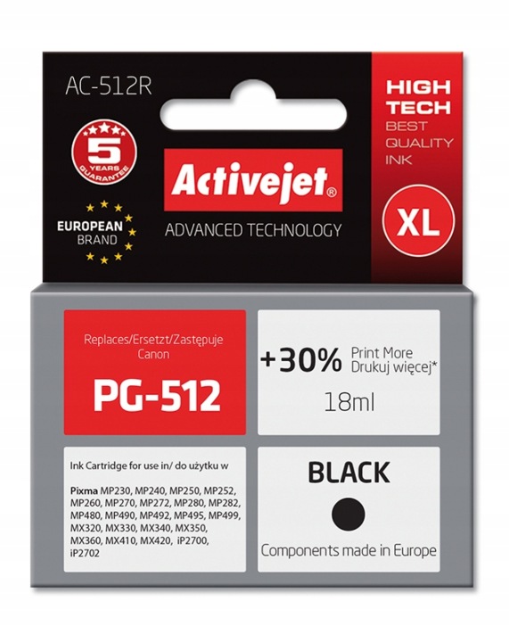Tusz Activejet AC-512R Tusz do Canon PG-512 czarny 18 ml