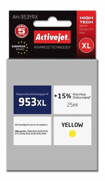 Tusz Activejet AH-953YRX do HP 953XL F6U18AE żółty yellow 25 ml 1600 stron